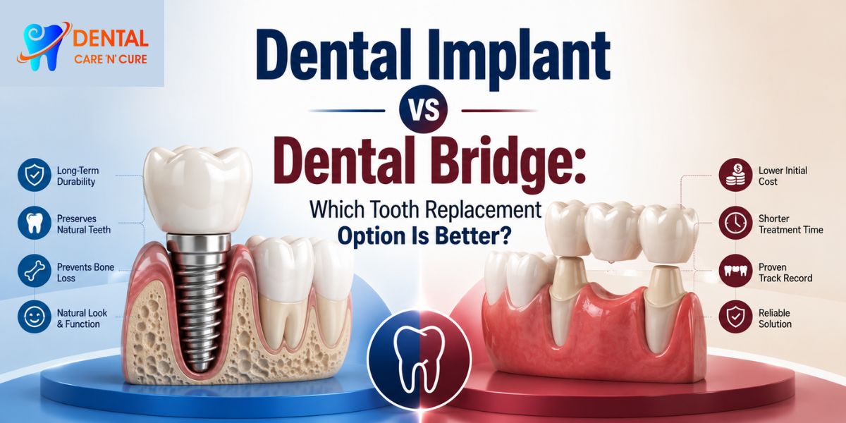 Dental implant vs dental bridge for replacing a missing tooth