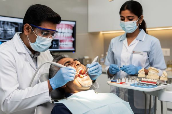 Full Mouth Rehabilitation treatment at Dental Care N Cure in Punjabi Bagh for restoring teeth, function, and smile