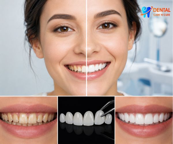 Smile makeover treatment in Delhi using Digital Smile Design for improving teeth color, shape, and alignment at Dental Care N Cure